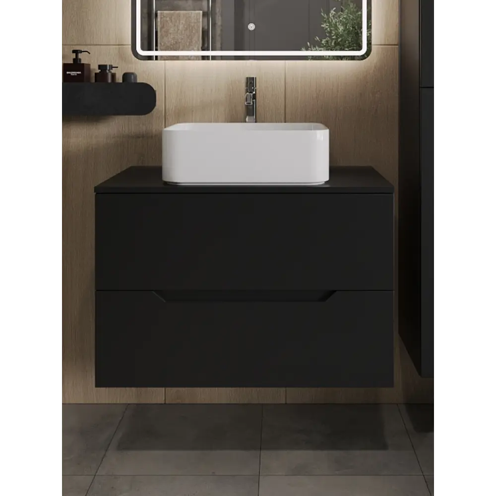 Фото Тумба с раковиной подвесная Topline FLIPTUS80B-2460W 80 см цвет черный матовый Фото Тумба с раковиной подвесная Topline FLIPTUS80B-2460W 80 см цвет черный матовый