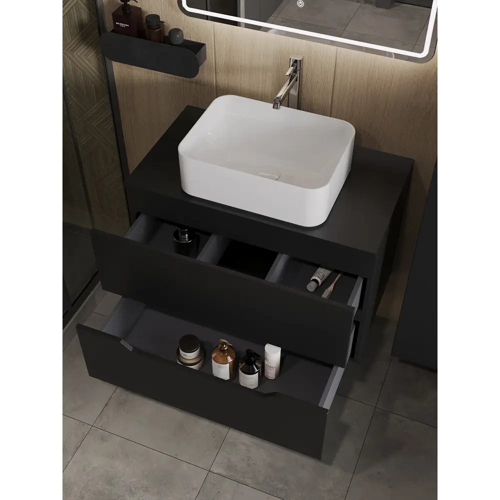 Фото 2 Тумба с раковиной подвесная Topline FLIPTUS80B-2460W 80 см цвет черный матовый Фото 2 Тумба с раковиной подвесная Topline FLIPTUS80B-2460W 80 см цвет черный матовый