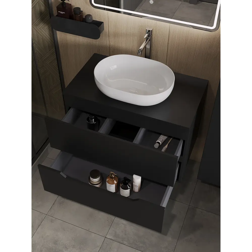 Фото 2 Тумба с раковиной подвесная Topline FLIPTUS80B-5480W 80 см цвет черный матовый Фото 2 Тумба с раковиной подвесная Topline FLIPTUS80B-5480W 80 см цвет черный матовый