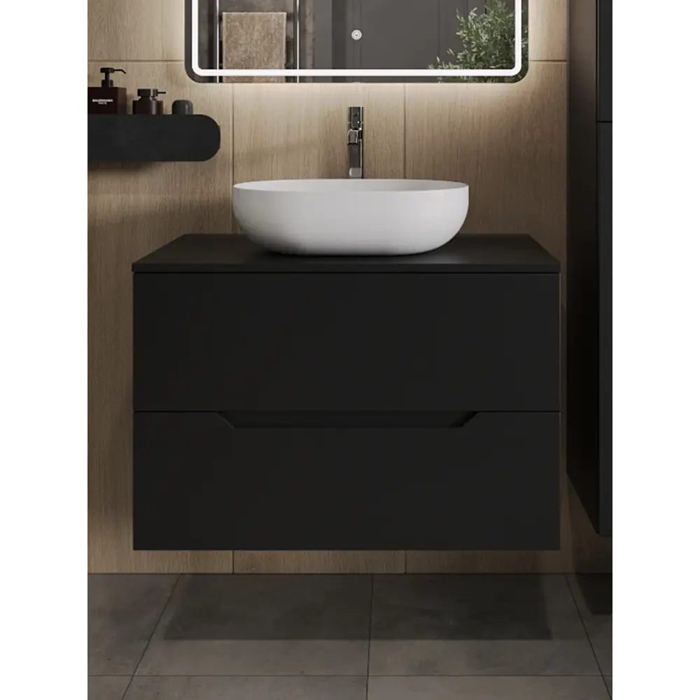 Фото Тумба с раковиной подвесная Topline FLIPTUS80B-5480W 80 см цвет черный матовый Фото Тумба с раковиной подвесная Topline FLIPTUS80B-5480W 80 см цвет черный матовый
