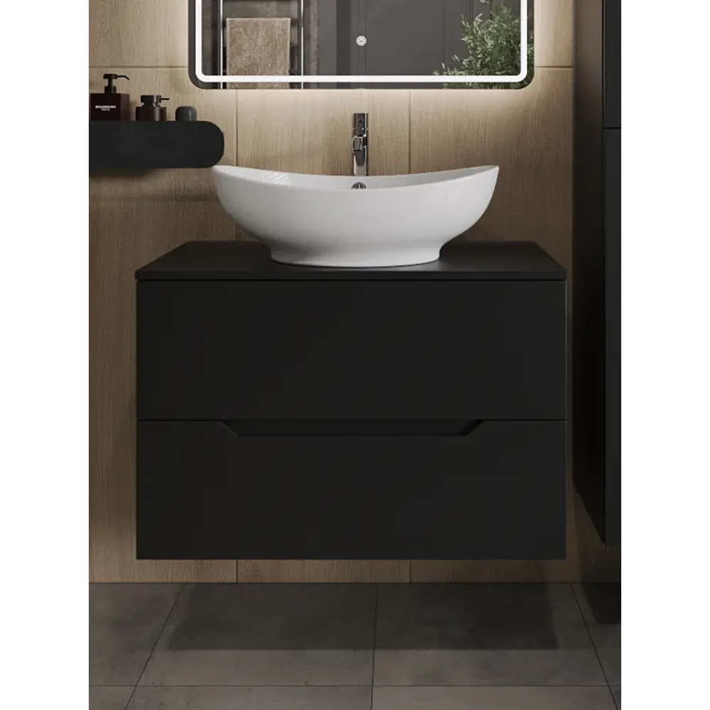 Фото Тумба с раковиной подвесная TOPLINE TLLi-80TubMDF B08-585W 80 см цвет черный/белый Фото Тумба с раковиной подвесная TOPLINE TLLi-80TubMDF B08-585W 80 см цвет черный/белый