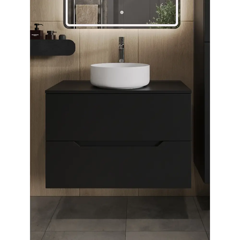 Фото Тумба с раковиной подвесная TOPLINE TLLi-80TubMDF B09-360W 80 см цвет черный/белый Фото Тумба с раковиной подвесная TOPLINE TLLi-80TubMDF B09-360W 80 см цвет черный/белый