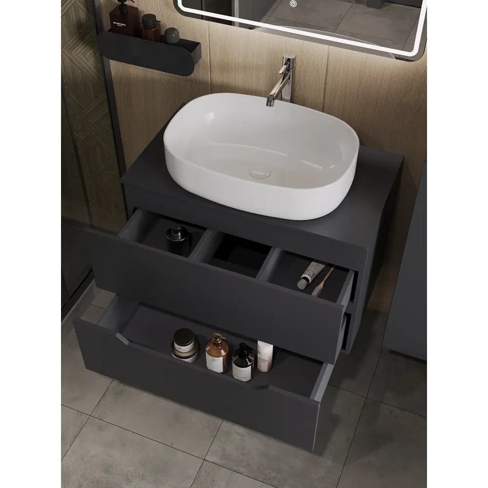 Фото 2 Тумба с раковиной подвесная Topline FLIPTUS80G-4600W 80 см цвет графит/белый Фото 2 Тумба с раковиной подвесная Topline FLIPTUS80G-4600W 80 см цвет графит/белый