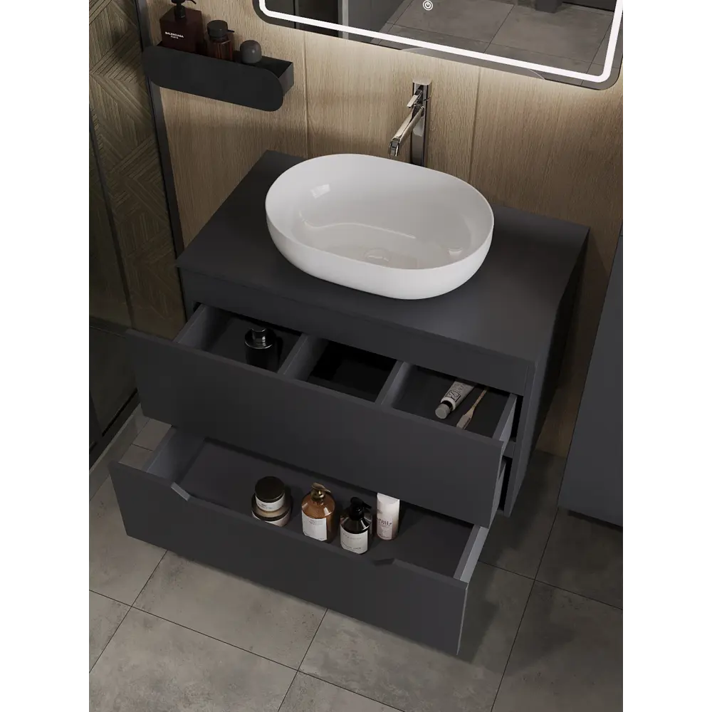 Фото 2 Тумба с раковиной подвесная Topline FLIPTUS80G-5480W 80 см цвет графит матовый Фото 2 Тумба с раковиной подвесная Topline FLIPTUS80G-5480W 80 см цвет графит матовый