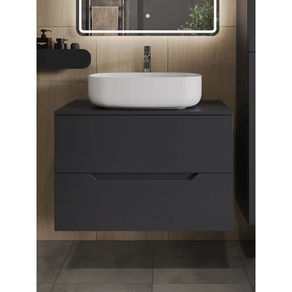 Фото Тумба с раковиной подвесная Topline FLIPTUS80G-7540W 80 см цвет графит матовый