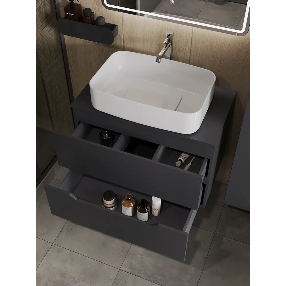 Фото 2 Тумба с раковиной подвесная Topline FLIPTUS80G-7600W 80 см цвет графит/белый Фото 2 Тумба с раковиной подвесная Topline FLIPTUS80G-7600W 80 см цвет графит/белый