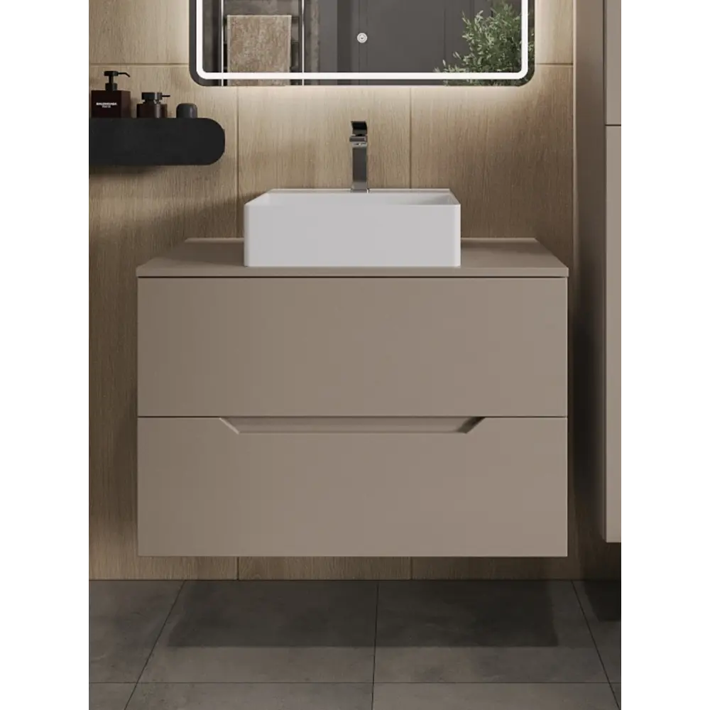 Фото Тумба с раковиной подвесная Topline FLIPTUS80L-4405W 80 см цвет латте/белый Фото Тумба с раковиной подвесная Topline FLIPTUS80L-4405W 80 см цвет латте/белый