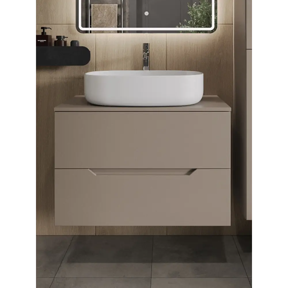 Фото Тумба с раковиной подвесная TOPLINE TLLi-80TuLMDF B04-600W 80 см цвет латте/белый Фото Тумба с раковиной подвесная TOPLINE TLLi-80TuLMDF B04-600W 80 см цвет латте/белый
