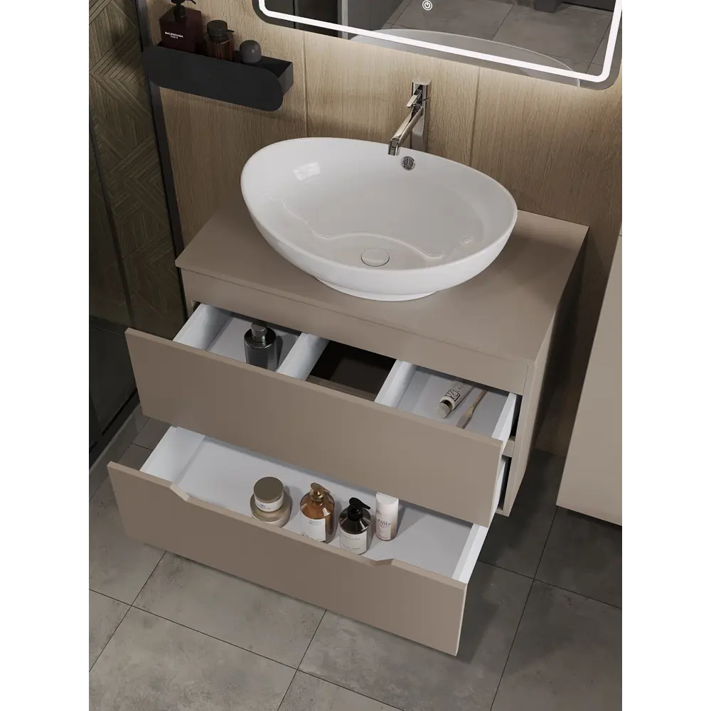 Фото 2 Тумба с раковиной подвесная Topline FLIPTUS80L-8585W 80 см цвет латте/белый Фото 2 Тумба с раковиной подвесная Topline FLIPTUS80L-8585W 80 см цвет латте/белый