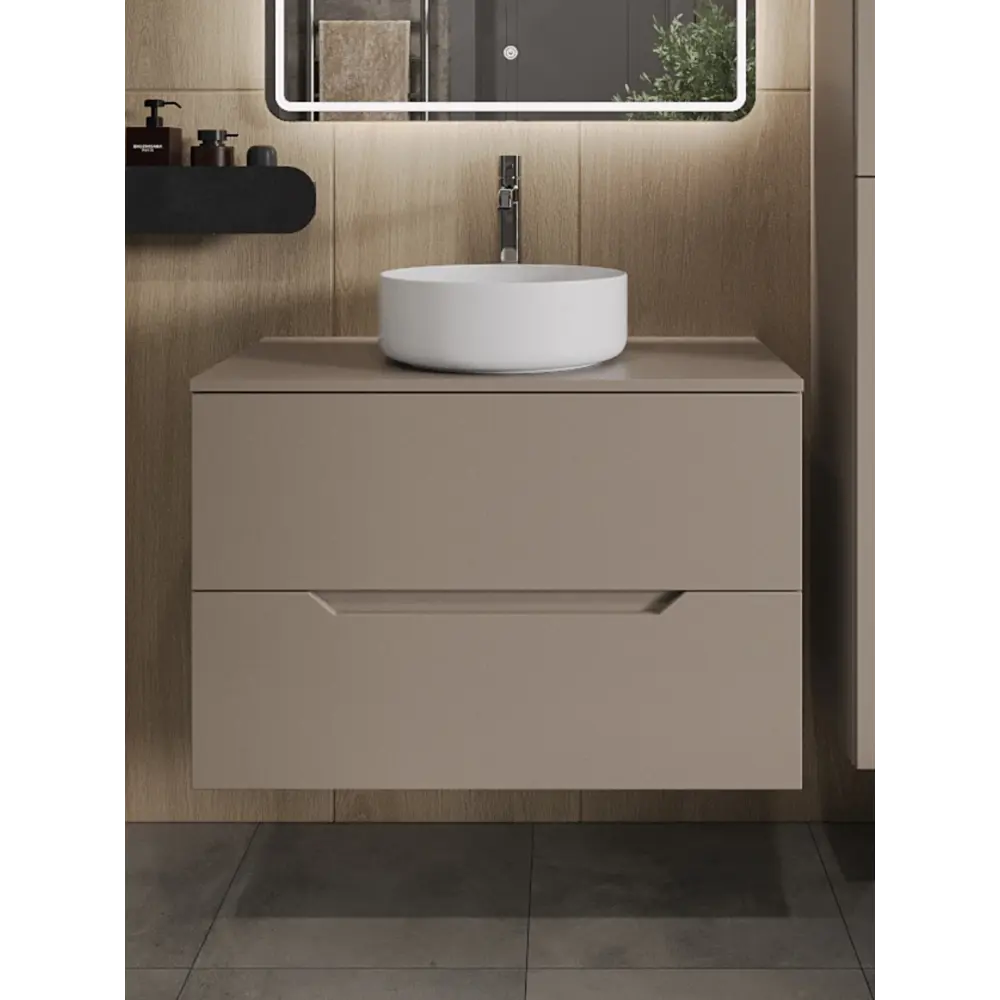 Фото Тумба с раковиной подвесная TOPLINE TLLi-80TuLMDF B09-360W 80 см цвет латте/белый Фото Тумба с раковиной подвесная TOPLINE TLLi-80TuLMDF B09-360W 80 см цвет латте/белый