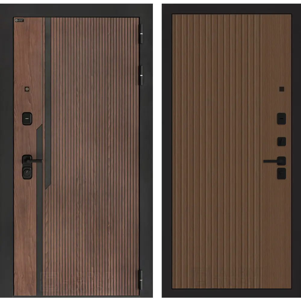 Фото Входная дверь Лабиринт Кармина правый 205x96см цвет орех американский с патиной/дуб кантри темный с панелью П29