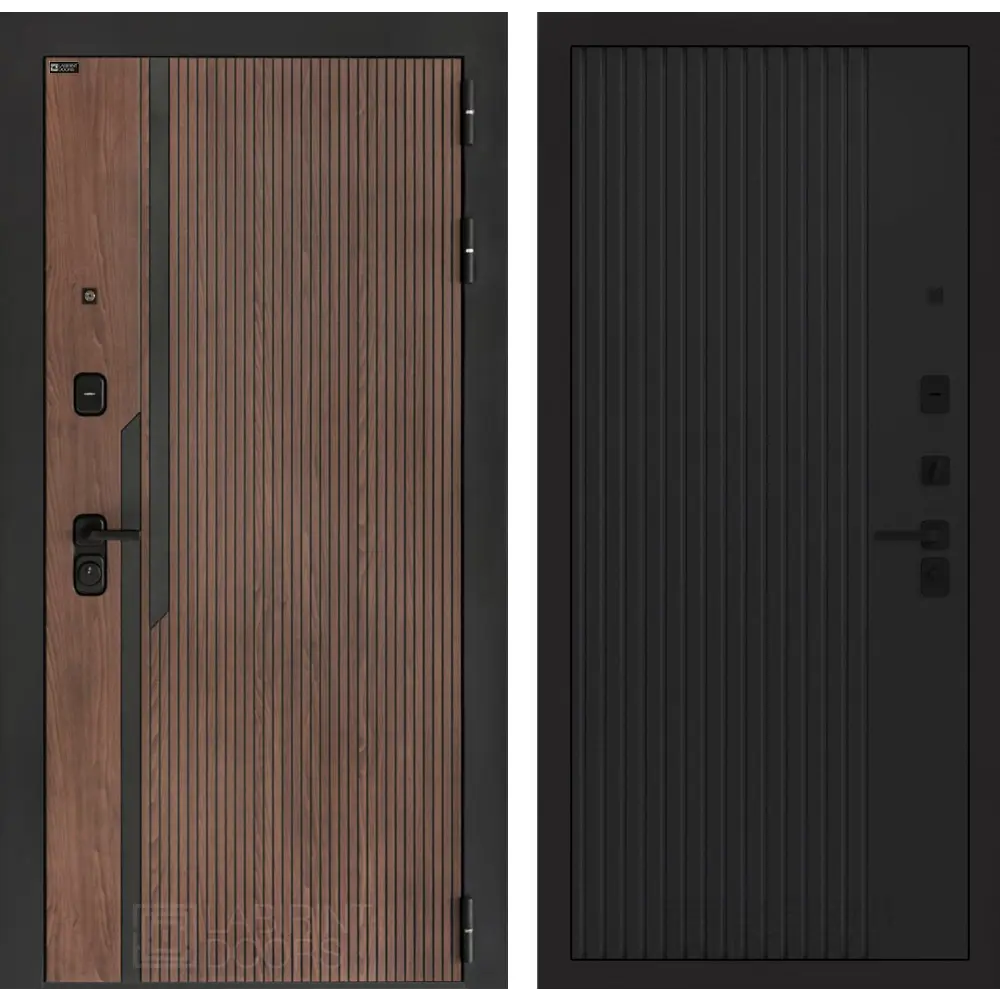 Фото Входная дверь Лабиринт Кармина правый 205x96см цвет орех американский с патиной/черный кварц с панелью П29