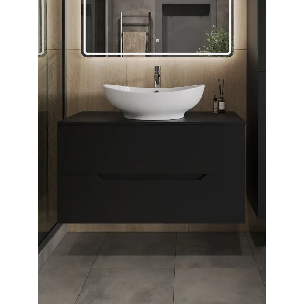 Фото Тумба с раковиной подвесная Topline FLIPTUS100B-8585W 100 см цвет черный/белый Фото Тумба с раковиной подвесная Topline FLIPTUS100B-8585W 100 см цвет черный/белый