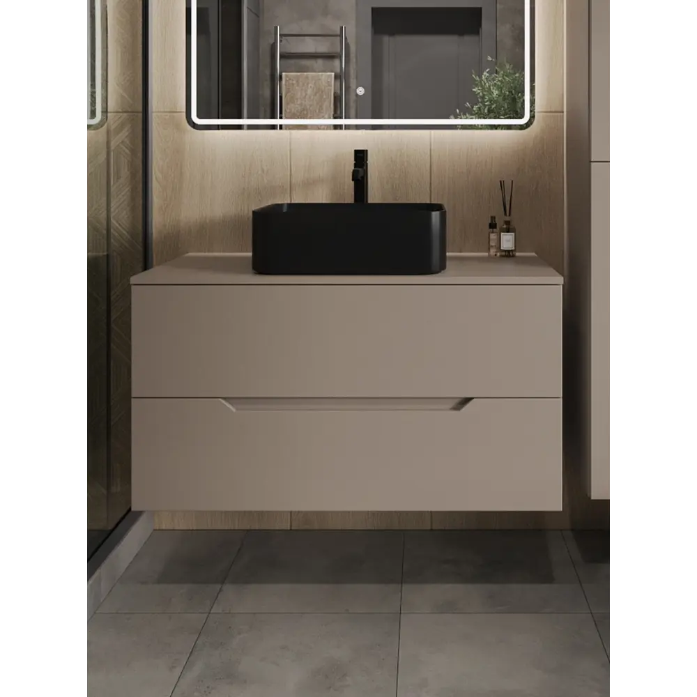 Фото Тумба с раковиной подвесная Topline FLIPTUS100L-2460B 100 см цвет латте/черный Фото Тумба с раковиной подвесная Topline FLIPTUS100L-2460B 100 см цвет латте/черный
