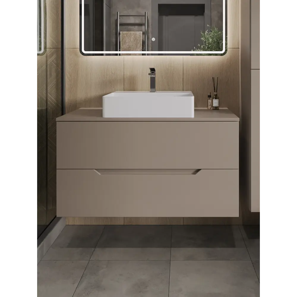 Фото Тумба с раковиной подвесная Topline FLIPTUS100L-4500W 100 см цвет латте/белый Фото Тумба с раковиной подвесная Topline FLIPTUS100L-4500W 100 см цвет латте/белый