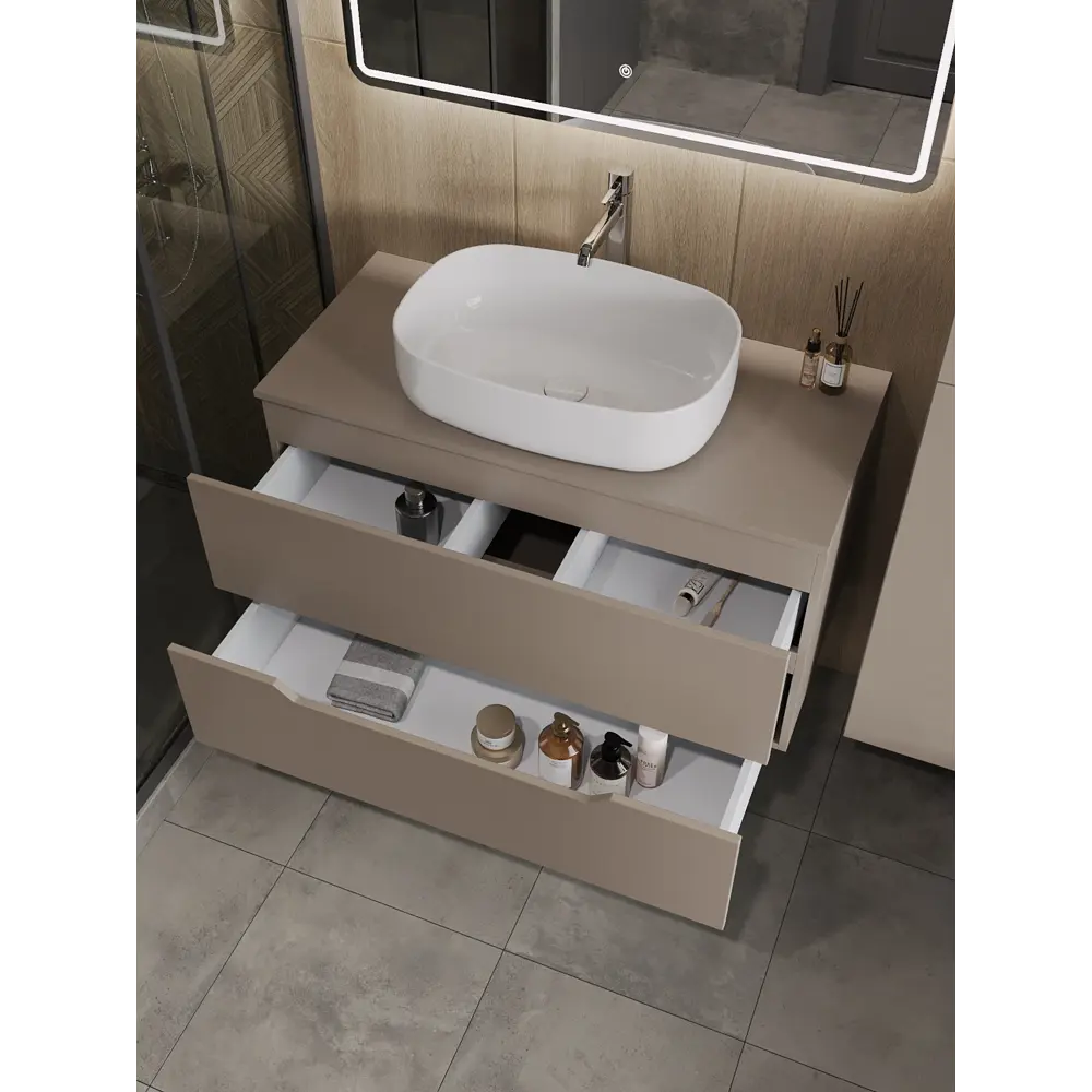 Фото 2 Тумба с раковиной подвесная Topline FLIPTUS100L-7540W 100 см цвет латте матовый Фото 2 Тумба с раковиной подвесная Topline FLIPTUS100L-7540W 100 см цвет латте матовый