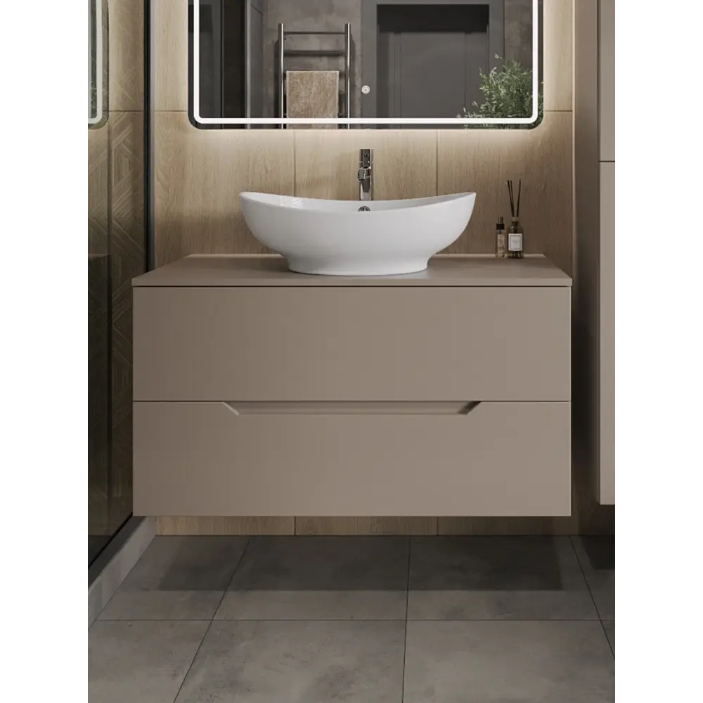 Фото Тумба с раковиной подвесная Topline FLIPTUS100L-8585W 100 см цвет латте/белый Фото Тумба с раковиной подвесная Topline FLIPTUS100L-8585W 100 см цвет латте/белый