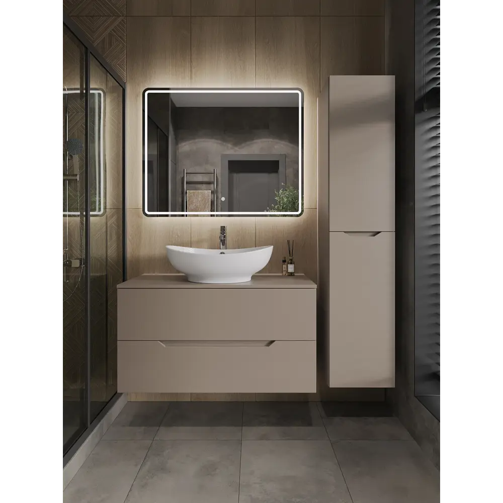 Фото 3 Тумба с раковиной подвесная Topline FLIPTUS100L-8585W 100 см цвет латте/белый Фото 3 Тумба с раковиной подвесная Topline FLIPTUS100L-8585W 100 см цвет латте/белый