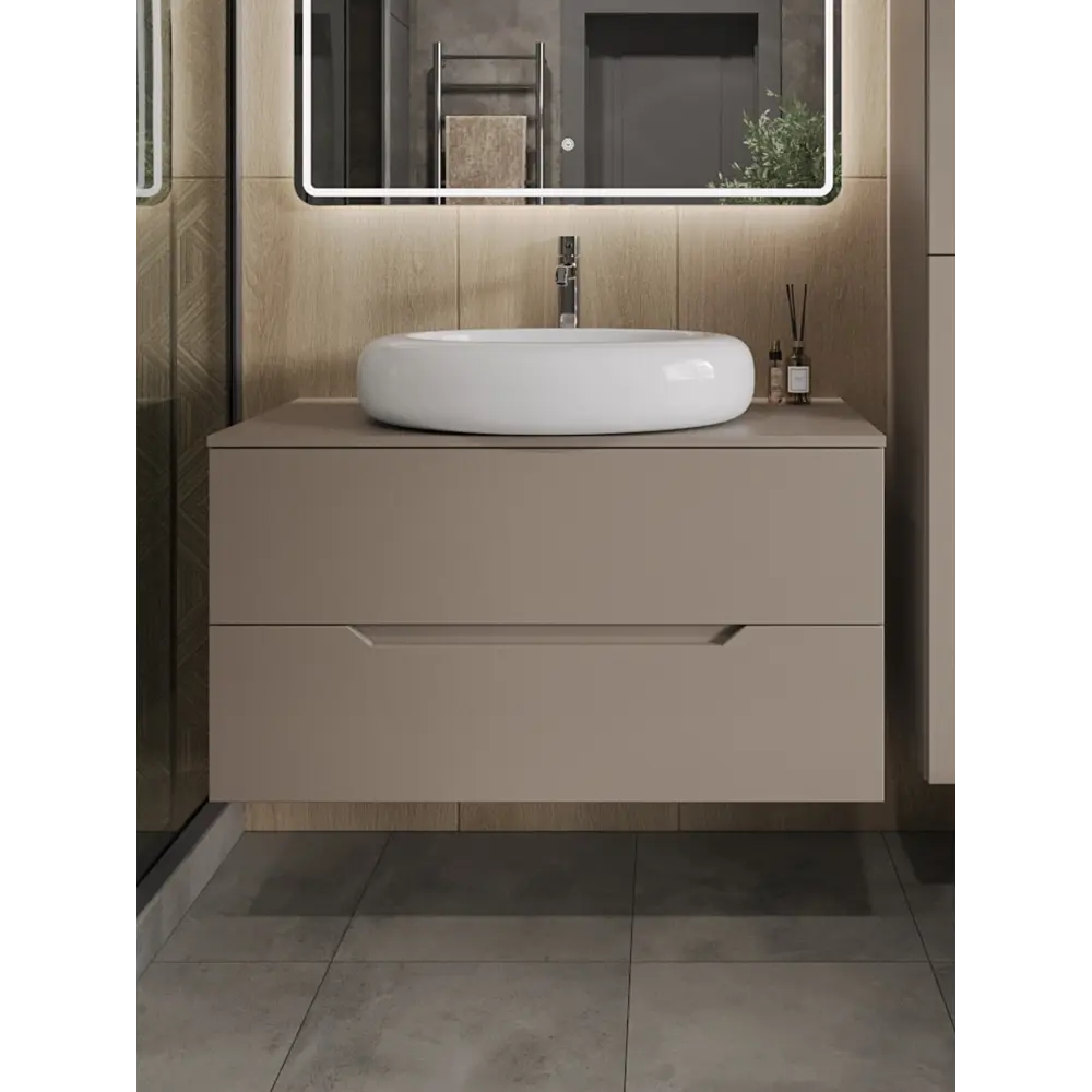 Фото Тумба с раковиной подвесная Topline FLIPTUS100L-8640W 100 см цвет латте/белый