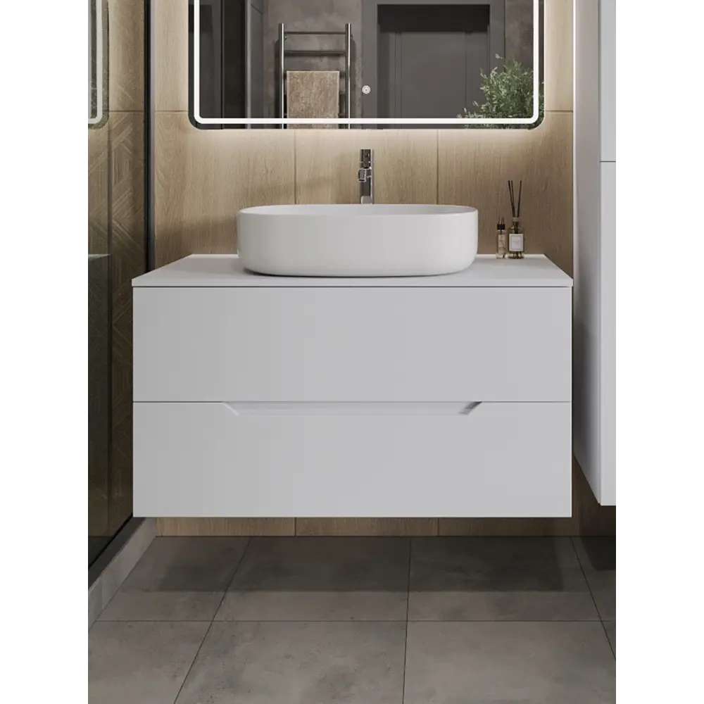 Фото Тумба с раковиной подвесная Topline FLIPTUS100W-4600W 100 см цвет белый Фото Тумба с раковиной подвесная Topline FLIPTUS100W-4600W 100 см цвет белый