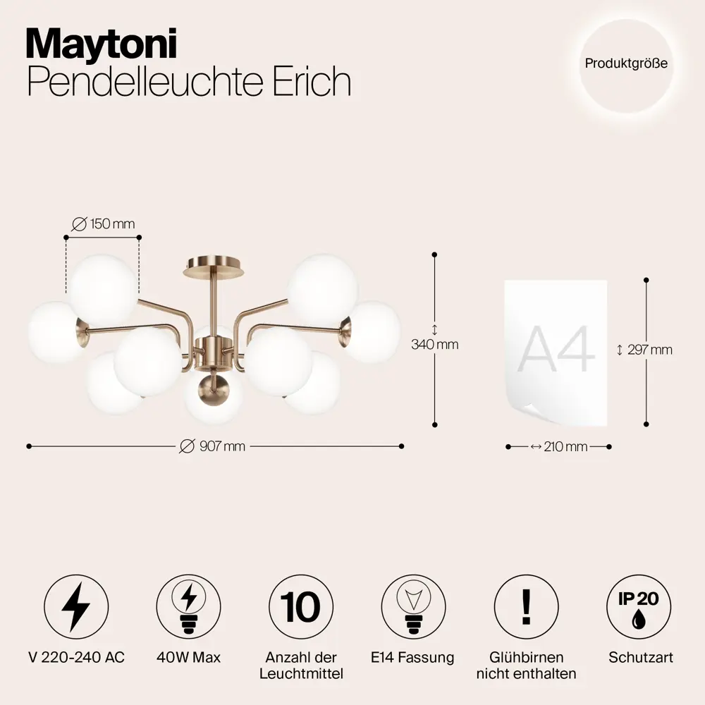 Фото 10 Люстра подвесная MAYTONI Erich MOD221PL-10G 10 ламп 33 м² цвет разноцветный Фото 10 Люстра подвесная MAYTONI Erich MOD221PL-10G 10 ламп 33 м² цвет разноцветный