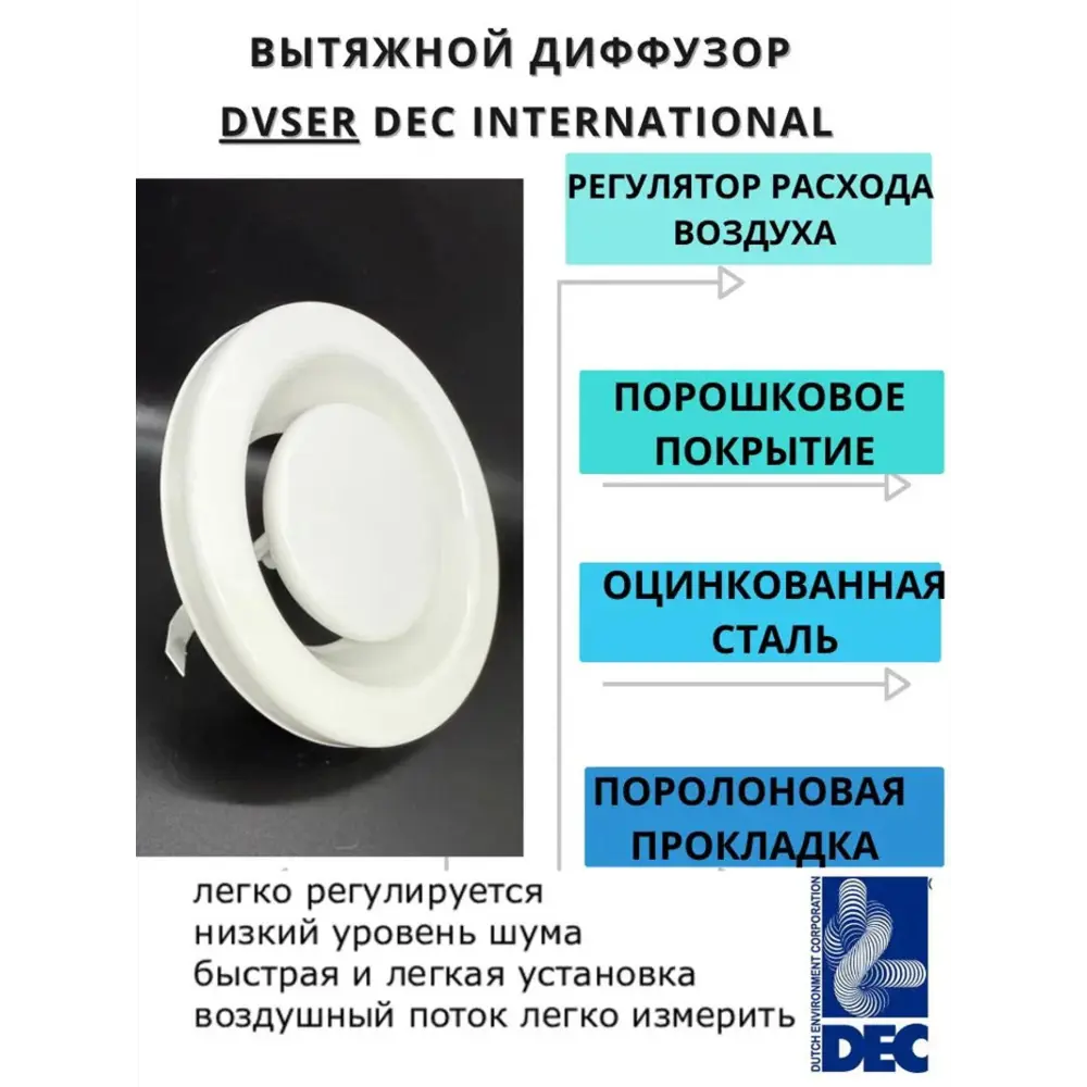 Фото 2 Вытяжной стальной диффузор/анемостат с регулировкой DEC International DVSER125, 125 мм Фото 2 Вытяжной стальной диффузор/анемостат с регулировкой DEC International DVSER125, 125 мм