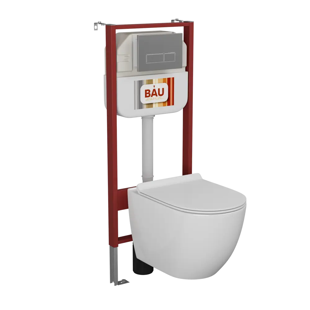 Фото 3 Комплект Bauedge Pulse2 6 в 1: рамная инсталляция Neo 45, унитаз подвесной безободковый торнадо сиденье дюропласт микролифт, клавиша смыва серая