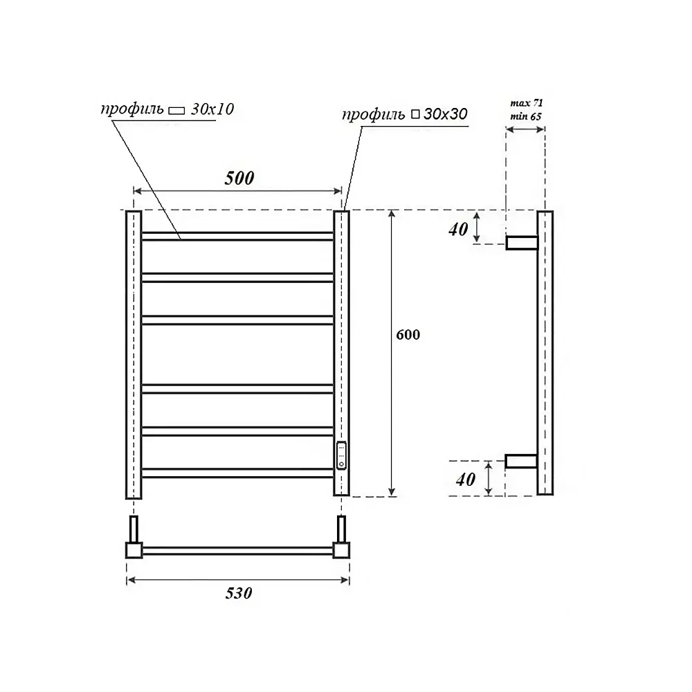 Фото 3 Полотенцесушитель электрический Baumark Galant BM18065W П6 500x600 мм 85 Вт с терморегулятором лесенка цвет белый Фото 3 Полотенцесушитель электрический Baumark Galant BM18065W П6 500x600 мм 85 Вт с терморегулятором лесенка цвет белый