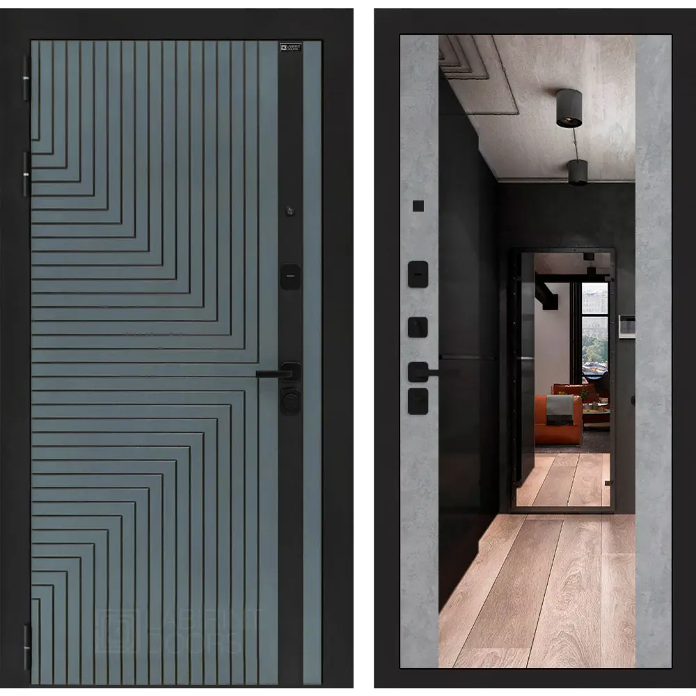 Фото 2 Входная дверь Labirintdoors Кредор левый 205x88см цвет серо-зеленый с патиной/бетон светлый с зеркалом ФЛЗ-1 Фото 2 Входная дверь Labirintdoors Кредор левый 205x88см цвет серо-зеленый с патиной/бетон светлый с зеркалом ФЛЗ-1