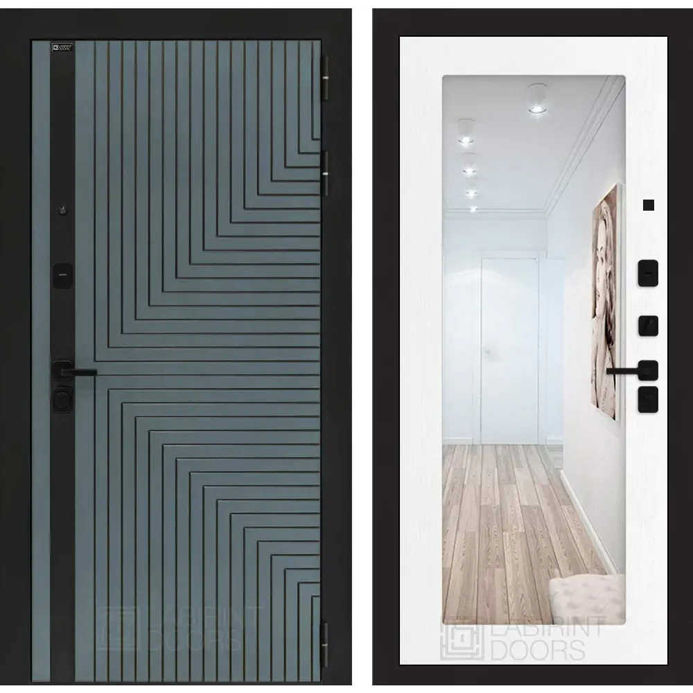 Фото 2 Входная дверь Лабиринт Кредор правый 205x96см цвет серо-зеленый с патиной/белое дерево с зеркалом П18 Фото 2 Входная дверь Лабиринт Кредор правый 205x96см цвет серо-зеленый с патиной/белое дерево с зеркалом П18