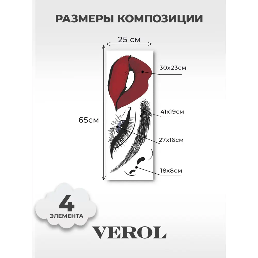 Фото 9 Интерьерная наклейка Verol Н0267-Ч 25x65 см Глаза и губы Фото 9 Интерьерная наклейка Verol Н0267-Ч 25x65 см Глаза и губы