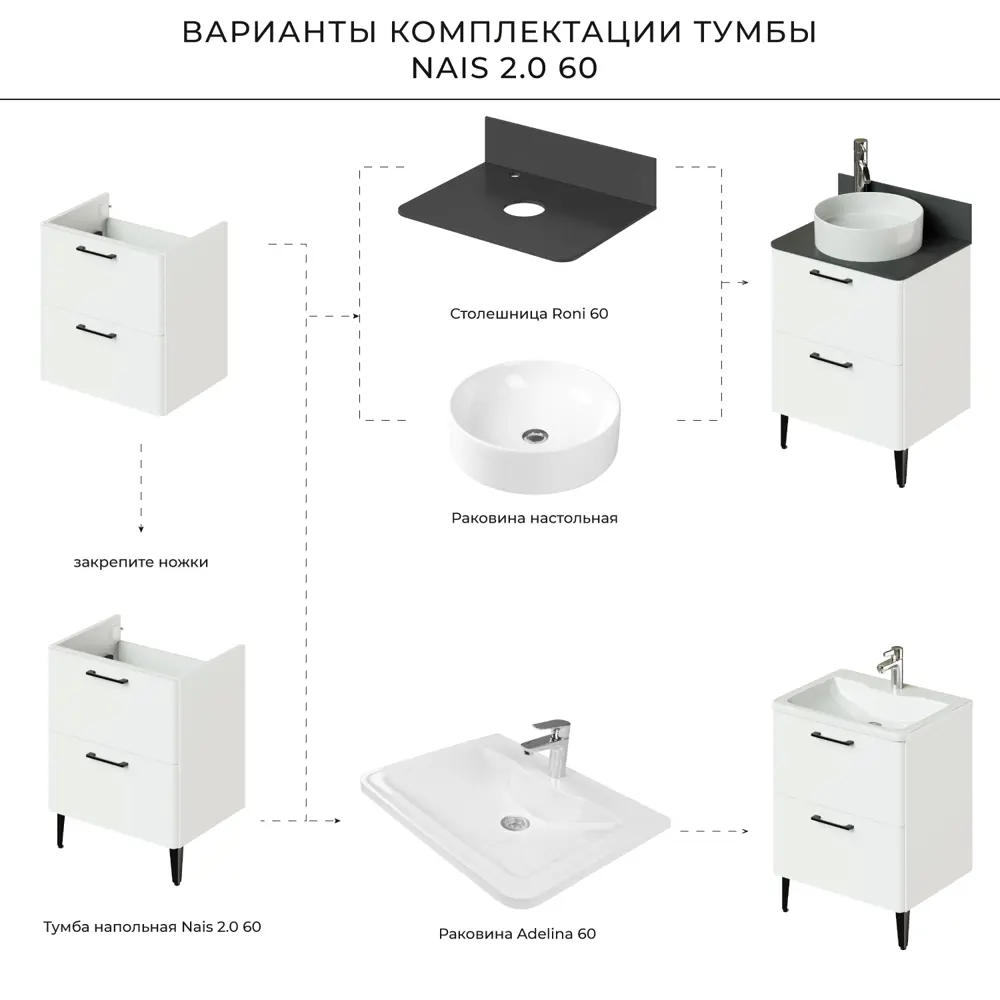 Фото 6 Тумба с раковиной напольная Итана Nais 60 2.0 595x450x780, белый матовый Фото 6 Тумба с раковиной напольная Итана Nais 60 2.0 595x450x780, белый матовый