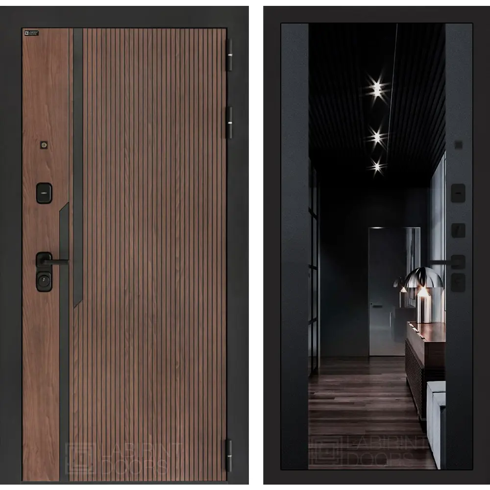 Фото Входная дверь Labirintdoors Кармина правый 205x96см цвет орех американский с патиной/черный кварц с зеркалом ФЛЗ-1 Фото Входная дверь Labirintdoors Кармина правый 205x96см цвет орех американский с патиной/черный кварц с зеркалом ФЛЗ-1