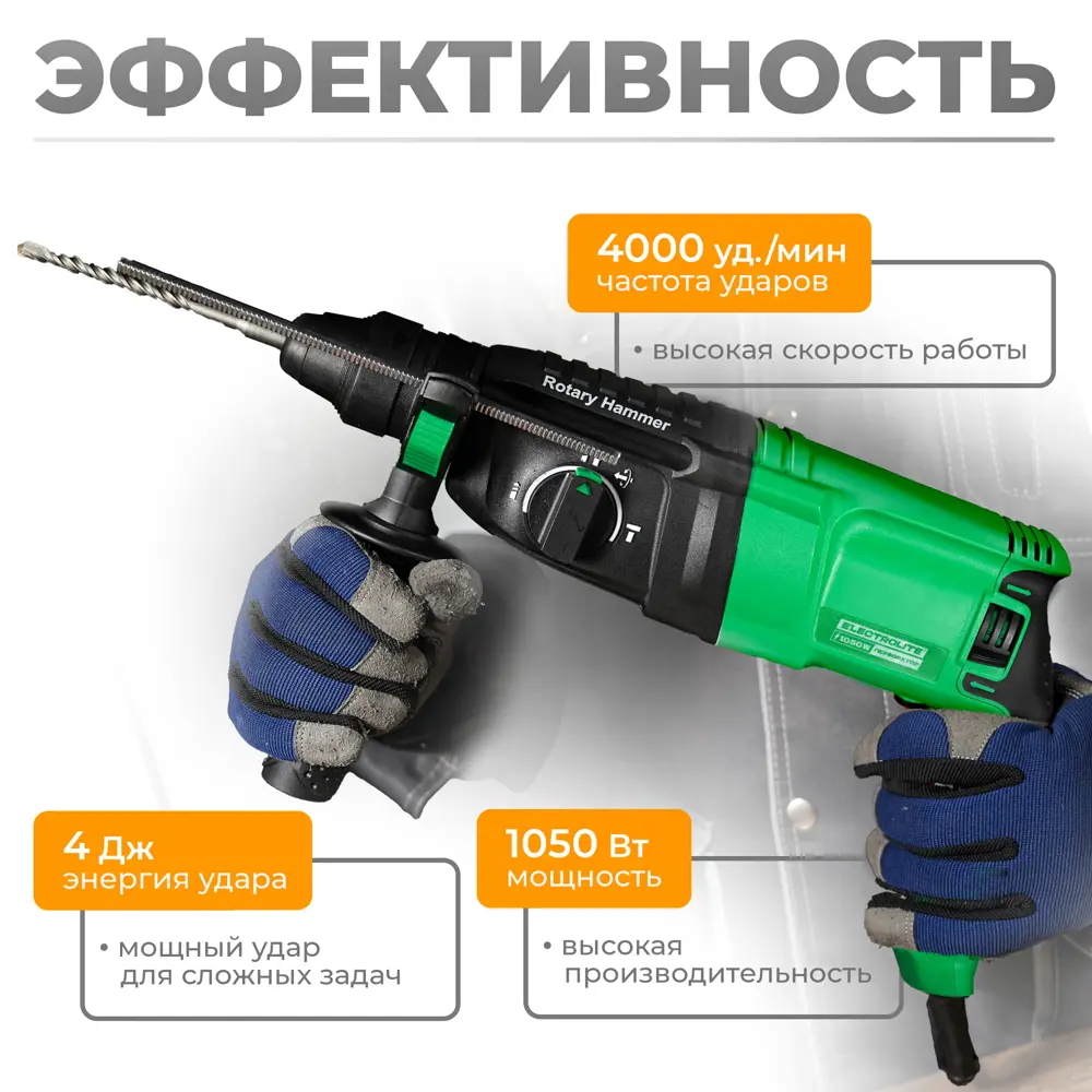 Фото 3 Перфоратор сетевой SDS-plus Electrolite П 1050, 1050 Вт, 4 Дж Фото 3 Перфоратор сетевой SDS-plus Electrolite П 1050, 1050 Вт, 4 Дж