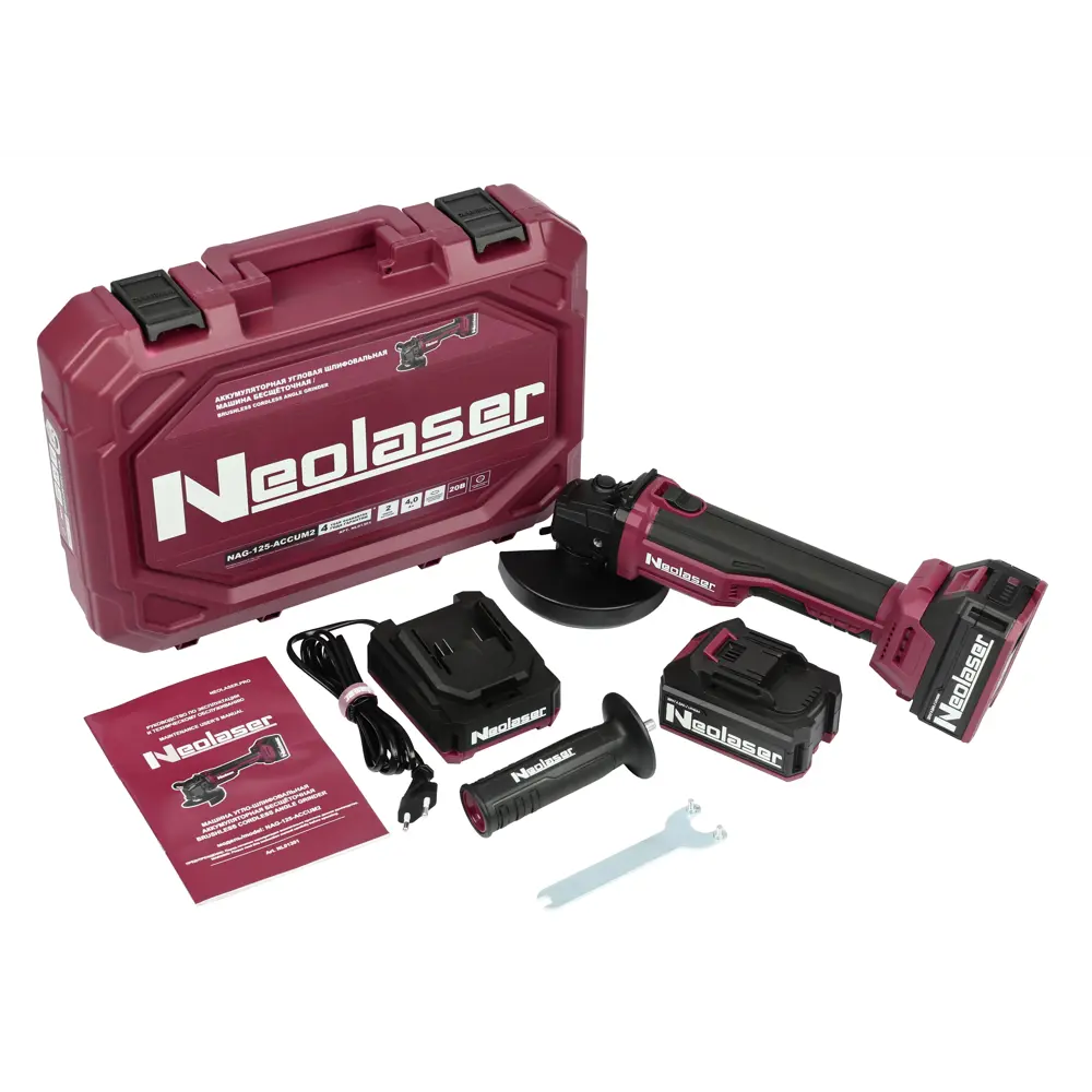 Фото 2 УШМ аккумуляторная бесщеточная Neolaser ACCUM2, 20 В Li-ion 2x4 Ач, 125 мм Фото 2 УШМ аккумуляторная бесщеточная Neolaser ACCUM2, 20 В Li-ion 2x4 Ач, 125 мм