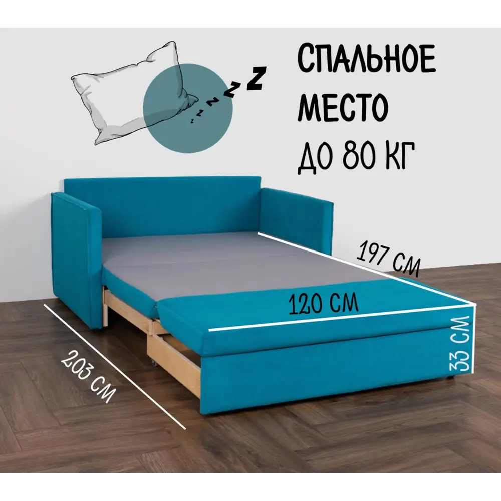 Фото 2 Диван Nobrand Куба 135x58x77 см велюр цвет бирюзовый Фото 2 Диван Nobrand Куба 135x58x77 см велюр цвет бирюзовый