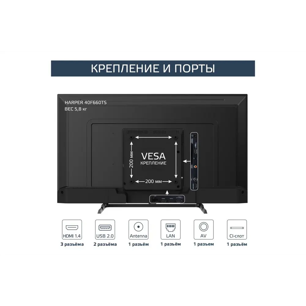 Фото 9 Телевизор Harper 40F660TS 40" 101 см цвет черный Фото 9 Телевизор Harper 40F660TS 40" 101 см цвет черный