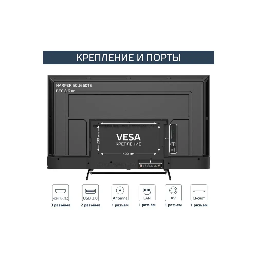 Фото 9 Телевизор Harper 50U660TS 50" 126 см цвет черный Фото 9 Телевизор Harper 50U660TS 50" 126 см цвет черный