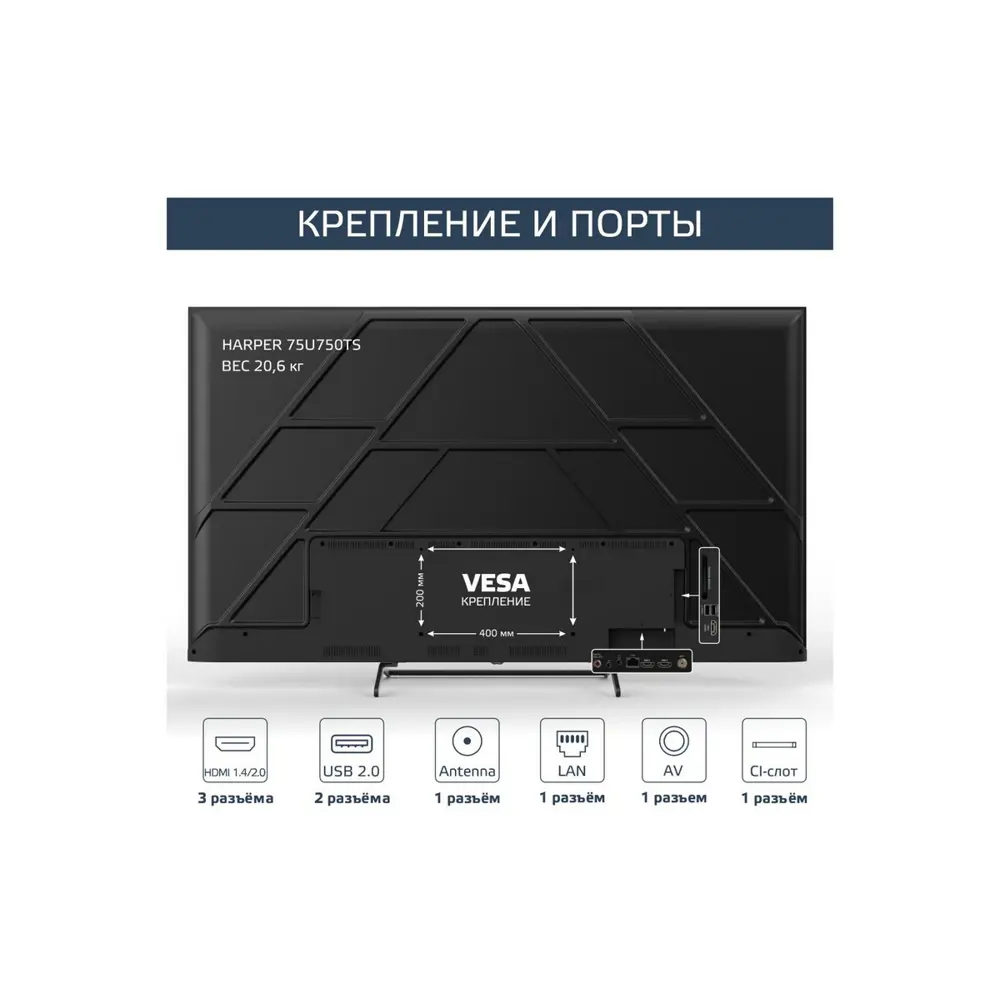 Фото 9 Телевизор Harper 75U750TS 75" 189 см цвет черный Фото 9 Телевизор Harper 75U750TS 75" 189 см цвет черный