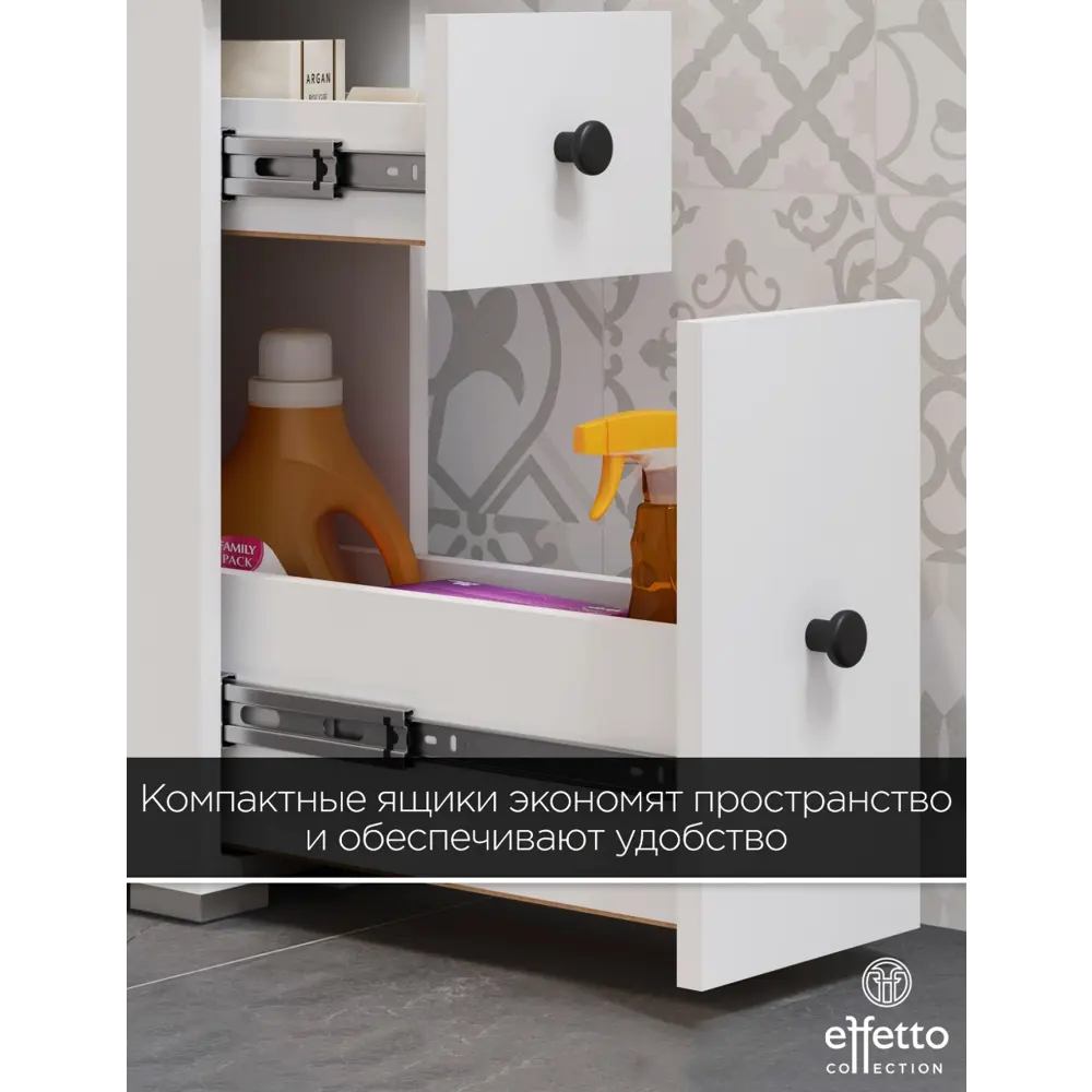 Фото 5 Пенал для ванной напольный Effetto Compact 19.2 см с ящиками цвет белый Фото 5 Пенал для ванной напольный Effetto Compact 19.2 см с ящиками цвет белый