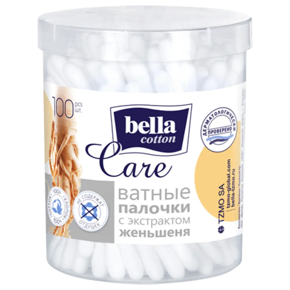 Фото Ватные палочки Bella cotton care с экстрактом женьшеня 100 шт Фото Ватные палочки Bella cotton care с экстрактом женьшеня 100 шт