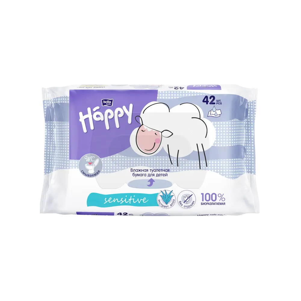 Фото Влажная туалетная бумага Bella baby Happy sensitive для детей с экстрактом алоэ 42 шт Фото Влажная туалетная бумага Bella baby Happy sensitive для детей с экстрактом алоэ 42 шт