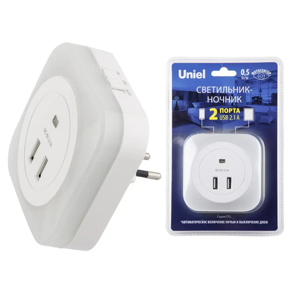 Фото 2 Ночник Uniel DTL-321 White/Sensor/2USB с фотосенсором день-ночь 2USB ТМ Uniel цвет белый Фото 2 Ночник Uniel DTL-321 White/Sensor/2USB с фотосенсором день-ночь 2USB ТМ Uniel цвет белый