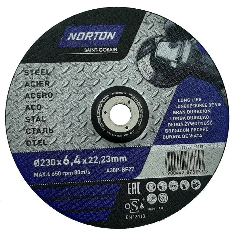 Фото Диск зачистной по стали тип 27 Norton 230x22.2x6.4 мм Фото Диск зачистной по стали тип 27 Norton 230x22.2x6.4 мм