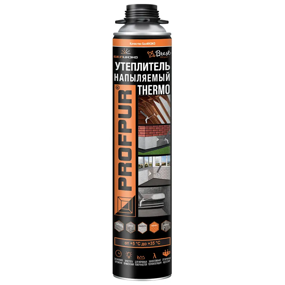 Фото Напыляемый утеплитель Profpur Thermo 890 мл 980 г Фото Напыляемый утеплитель Profpur Thermo 890 мл 980 г