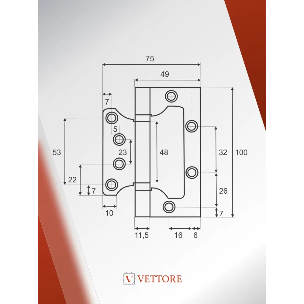 Фото 5 Петля бабочка универсальная Vettore FLUSH 100×75×2.5mm MBP чёрный матовый 3 пары