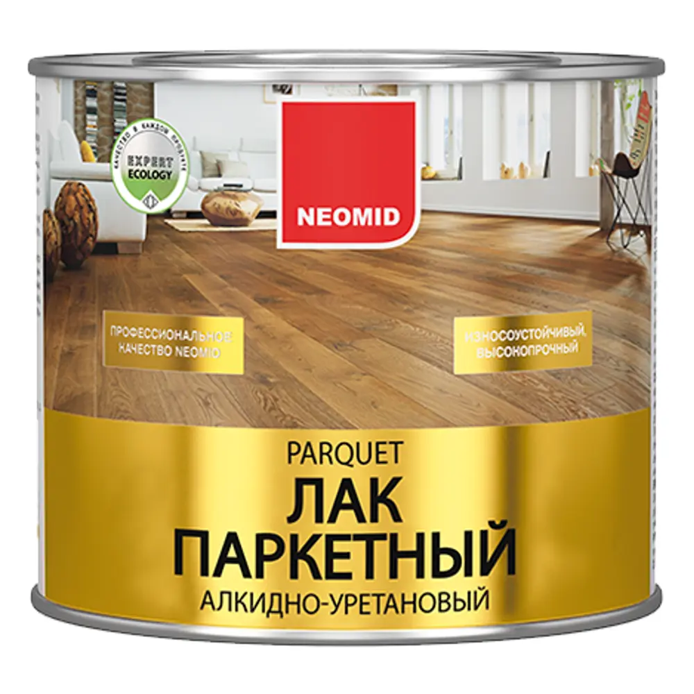 Фото Паркетный лак Neomid алкидно-уретановый глянцевый 2.5 л Фото Паркетный лак Neomid алкидно-уретановый глянцевый 2.5 л