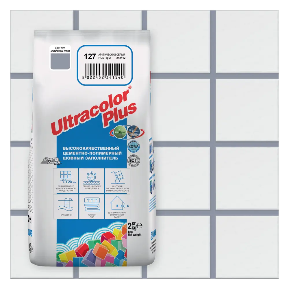 Фото Затирка Mapei Ultracolor Plus 127 Арктический серый, 2 кг Фото Затирка Mapei Ultracolor Plus 127 Арктический серый, 2 кг