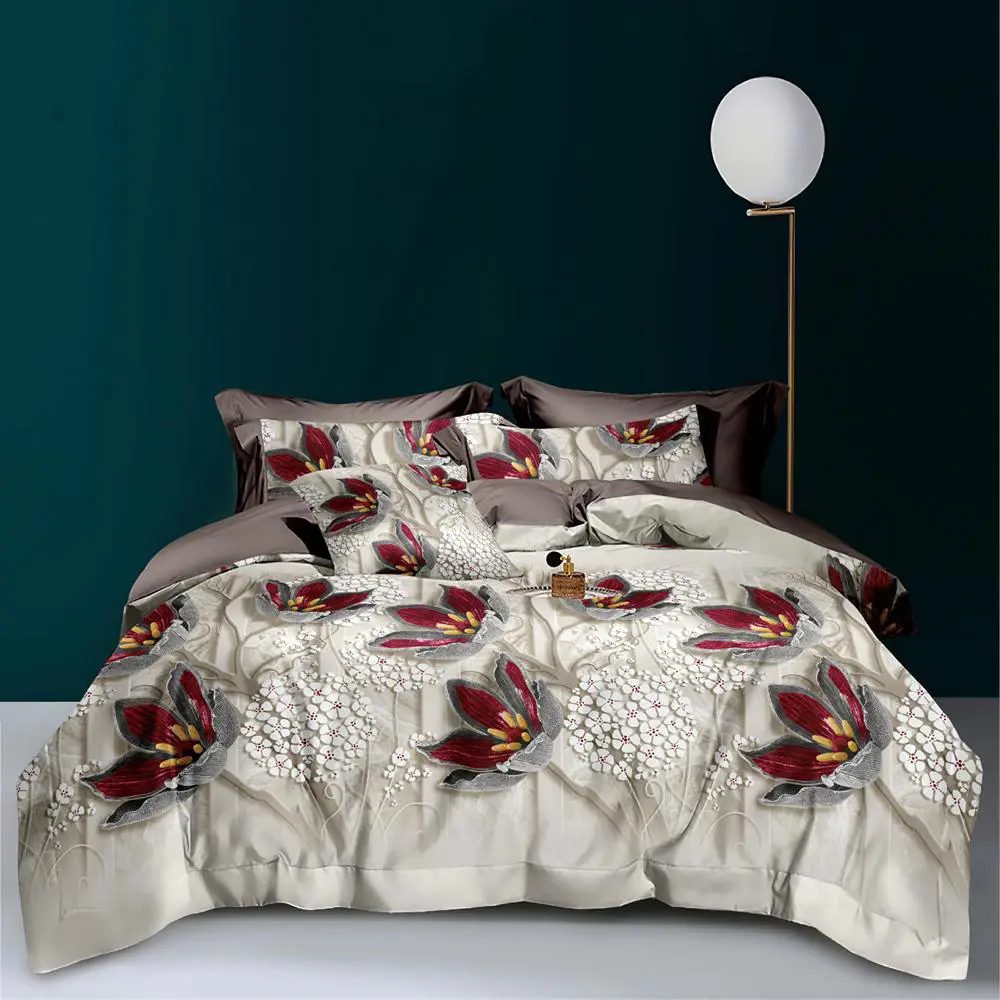 Фото Комплект постельного белья Home Mercury Лилии 20349, евро, поплин, разноцветный