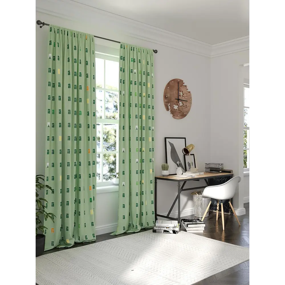 Фото Комплект штор на шторной ленте блэкаут Helga Рофирис 150x270 см цвет зеленый